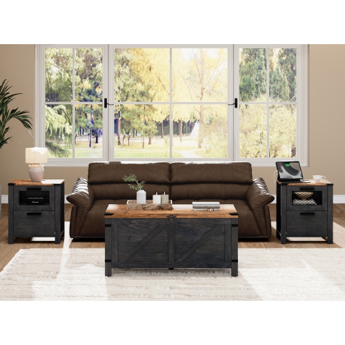 WAMPAT TV Stand Set with Charging Station and Drawers,85 inch Farmhouse Entertainment Center with Sliding Barn Door for Living Room Bedroom, Dark