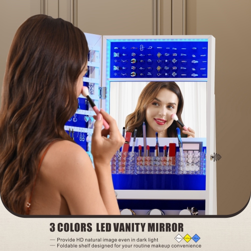 Vlsrka Full-length Mirror with Jewelry Storage, 360° Swivel Jewelry Armoire with Mirror Jewelry Cabinet Standing, Stand up Mirror with Jewelry