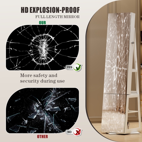 Vlsrka Full-length Mirror with Jewelry Storage, 360° Swivel Jewelry Armoire with Mirror Jewelry Cabinet Standing, Stand up Mirror with Jewelry