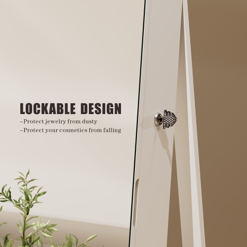 Vlsrka Full-length Mirror with Jewelry Storage, 360° Swivel Jewelry Armoire with Mirror Jewelry Cabinet Standing, Stand up Mirror with Jewelry