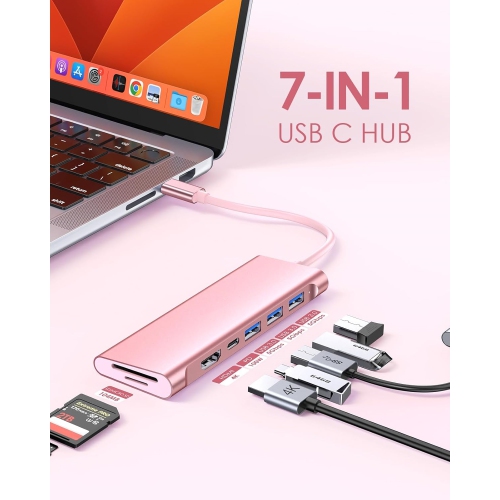 USB C Multiport Hub with 4K HDMI, 3 USB 3.0, SD/Micro SD Card Reader, 100W PD Compatible 2023-2016 MacBook Pro, New Mac Air, Other Type C Devices,