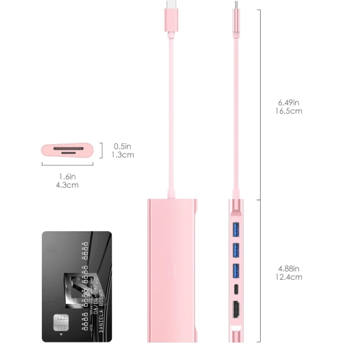 USB C Multiport Hub with 4K HDMI, 3 USB 3.0, SD/Micro SD Card Reader, 100W PD Compatible 2023-2016 MacBook Pro, New Mac Air, Other Type C Devices,