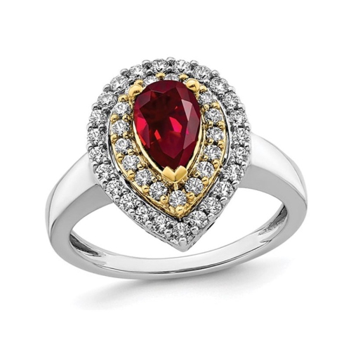 1.00 Carat Lab-Created Ruby Teardrop Ring in 14K White Gold with Lab-Grown Diamonds