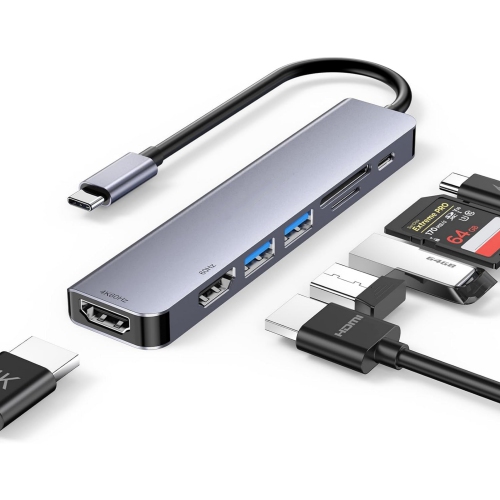 USB C to Dual HDMI Adapter, 7 in 1 USB C Docking Station with 2 * 60HZ HDMI, SD/TF Card Reader, 2 USB 3.0, USB Dongle Compatible for MacBook Air/Pro,