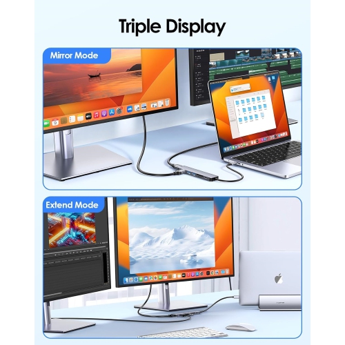 USB C to Dual HDMI Adapter, 7 in 1 USB C Docking Station with 2 * 60HZ HDMI, SD/TF Card Reader, 2 USB 3.0, USB Dongle Compatible for MacBook Air/Pro,