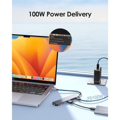 USB C to Dual HDMI Adapter, 7 in 1 USB C Docking Station with 2 * 60HZ HDMI, SD/TF Card Reader, 2 USB 3.0, USB Dongle Compatible for MacBook Air/Pro,