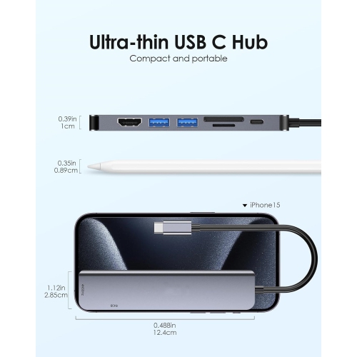 USB C to Dual HDMI Adapter, 7 in 1 USB C Docking Station with 2 * 60HZ HDMI, SD/TF Card Reader, 2 USB 3.0, USB Dongle Compatible for MacBook Air/Pro,