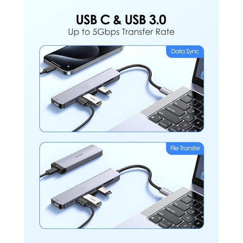 USB C Hub 8 in 1 with 4K@60Hz HDMI, 2 USB C Data Sync & 2 USB 3.0 Port, PD 100W, SD/Micro SD Card Reader for 2024-2018 MacBook Air, New Mac Pro,
