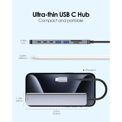 USB C Hub 8 in 1 with 4K@60Hz HDMI, 2 USB C Data Sync & 2 USB 3.0 Port, PD 100W, SD/Micro SD Card Reader for 2024-2018 MacBook Air, New Mac Pro,