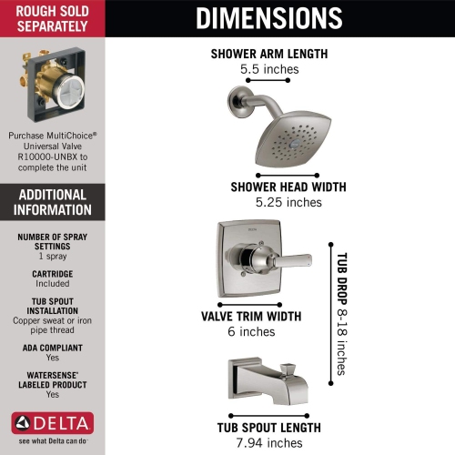 Delta Faucet Ashlyn 14 Series Single-Handle Tub and Shower Trim Kit, Shower Faucet with Single-Spray Touch