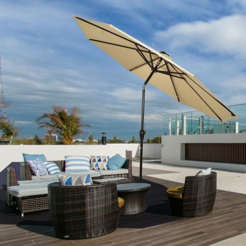 Parasol de patio extérieur de 10 pi avec lampes solaires LED brillantes