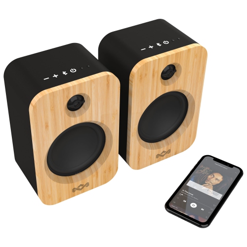 Refurbished - House of Marley Get Together Duo, Powerful Bookshelf Speakers with Wireless Bluetooth Connectivity