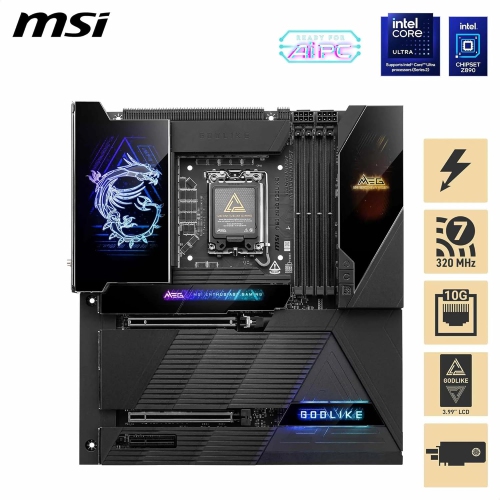 MSI MEG Z890 GODLIKE, E-ATX - Intel Core Ultra Processors, LGA 1851 - Dynamic Dashboard III, EZ Slide M.2, DDR5 (9200+ MT/s OC), M.2 & PCIe 5.0, TB