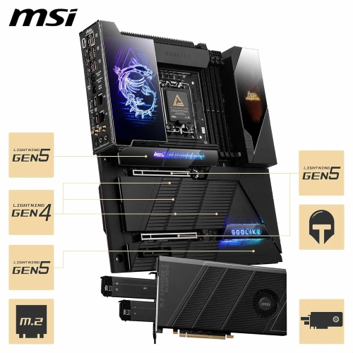 MSI MEG Z890 GODLIKE, E-ATX - Intel Core Ultra Processors, LGA 1851 - Dynamic Dashboard III, EZ Slide M.2, DDR5 (9200+ MT/s OC), M.2 & PCIe 5.0, TB