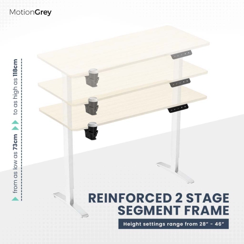 MotionGrey Ergo2 - Adjustable Electric Standing Desk with Memory Settings - 43"x24" Light Brown Top White Frame - Ergonomic Sit-to-Stand Desk for