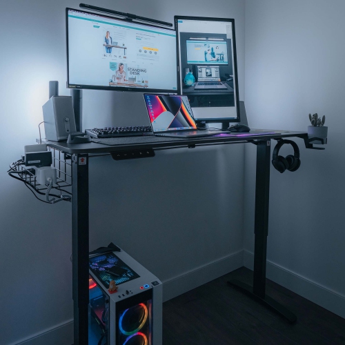 MotionGrey Ergo2 - Adjustable Electric Standing Desk with Memory Settings - 43"x24" Light Brown Top White Frame - Ergonomic Sit-to-Stand Desk for