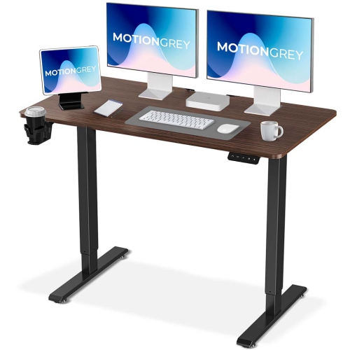 MotionGrey Ergo2 - Adjustable Electric Standing Desk with Memory Settings - 43"x24" Dark Brown Top Black Frame - Ergonomic Sit-to-Stand Desk for Home