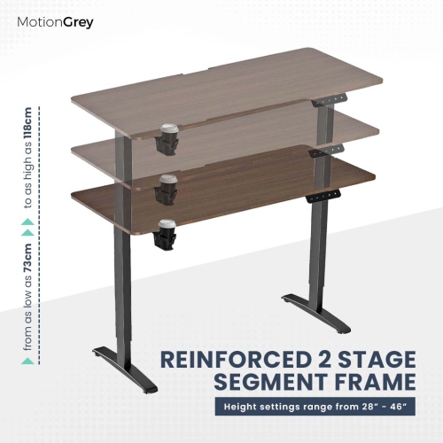 MotionGrey Ergo2 - Adjustable Electric Standing Desk with Memory Settings - 43"x24" Dark Brown Top Black Frame - Ergonomic Sit-to-Stand Desk for Home