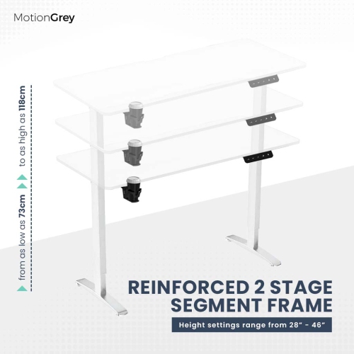MotionGrey Ergo2 - Adjustable Electric Standing Desk with Memory Settings - 43"x24" White Top White Frame - Ergonomic Sit-to-Stand Desk for Home and