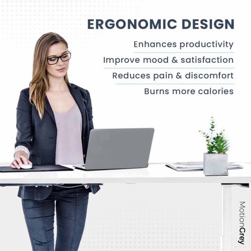 MotionGrey Ergo2 - Adjustable Electric Standing Desk with Memory Settings - 43"x24" White Top White Frame - Ergonomic Sit-to-Stand Desk for Home and