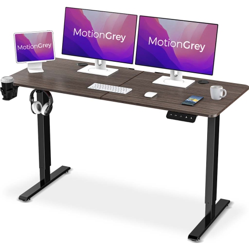 Bureau debout électrique ajustable MotionGrey avec réglages de mémoire - 55 x 24&nbsp;po - Cadre noir avec dessus brun foncé - Bureau ergonomique pou