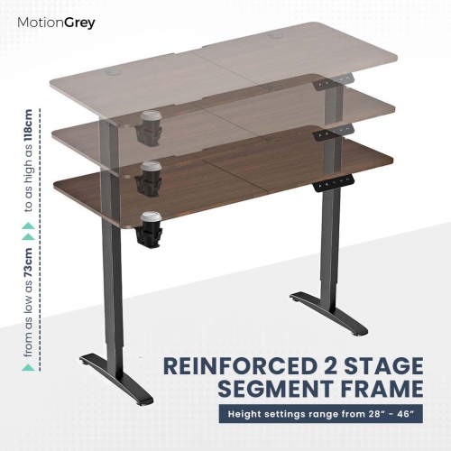 MotionGrey Ergo2 - Adjustable Electric Standing Desk with Memory Settings - 55"x24" Dark Brown Top Black Frame - Ergonomic Sit-to-Stand Desk for Home