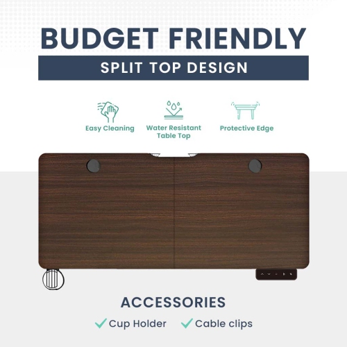 MotionGrey Ergo2 - Adjustable Electric Standing Desk with Memory Settings - 55"x24" Dark Brown Top Black Frame - Ergonomic Sit-to-Stand Desk for Home