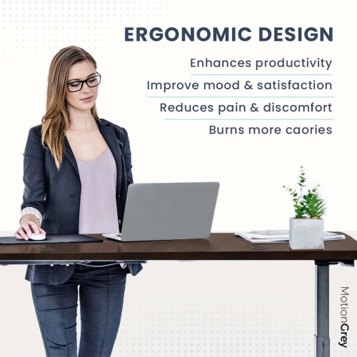 MotionGrey Ergo2 - Adjustable Electric Standing Desk with Memory Settings - 55"x24" Dark Brown Top Black Frame - Ergonomic Sit-to-Stand Desk for Home