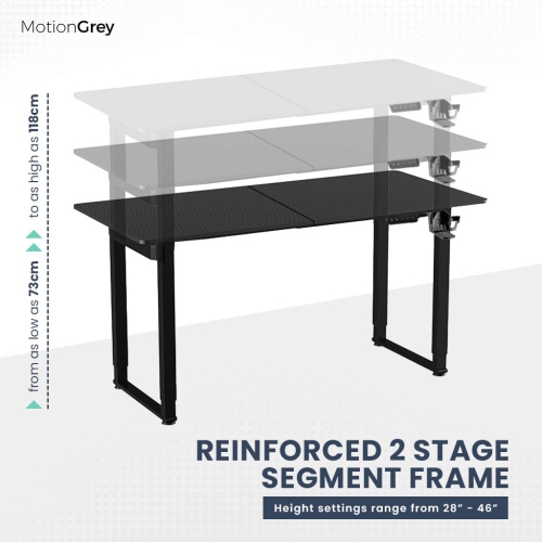 MotionGrey Ergo2 Pro - Adjustable Electric Standing Desk with Memory Settings - 55" x 28" Black Top Black Frame - Ergonomic Sit-to-Stand Desk for