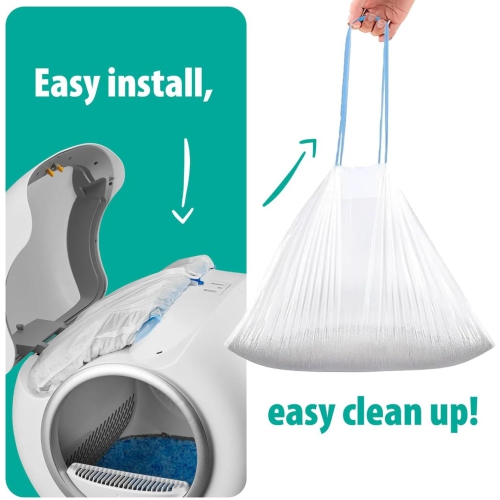 PurrTek Cat Litter Box Liners — LitterWrap Drawstring Bags for Automatic & Self-Cleaning Litter Boxes | Precision Fit, Jumbo Heavy-Duty, Leak-Proof,
