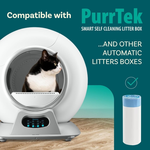 PurrTek Cat Litter Box Liners — LitterWrap Drawstring Bags for Automatic & Self-Cleaning Litter Boxes | Precision Fit, Jumbo Heavy-Duty, Leak-Proof,