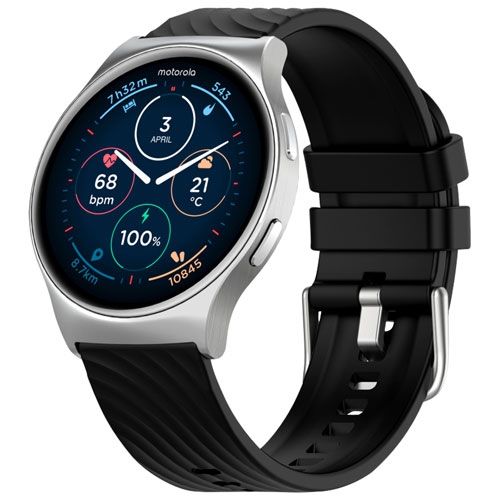 Refurbished Motorola Moto Watch 120 45mm Smartwatch with Heart Rate Monitor - Silver/Black