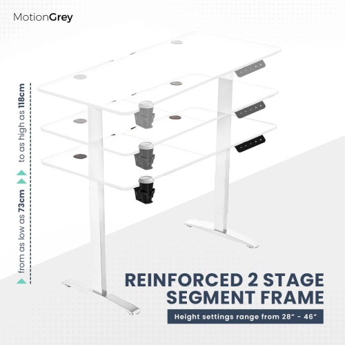 MotionGrey Ergo2 - Adjustable Electric Standing Desk with Memory Settings - 55"x24" White Top White Frame - Ergonomic Sit-to-Stand Desk for Home and