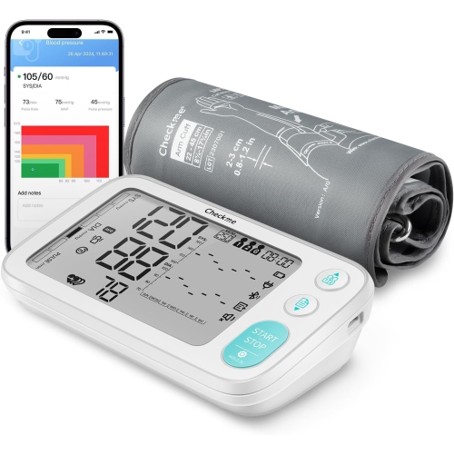 Image 1 of 8.. Checkme Blood Pressure Machine for Home Use, includes Bluetooth, Arm Cuff XL 22-45cm, Large Screen with Dual Display, 500 Storage Total and an APP