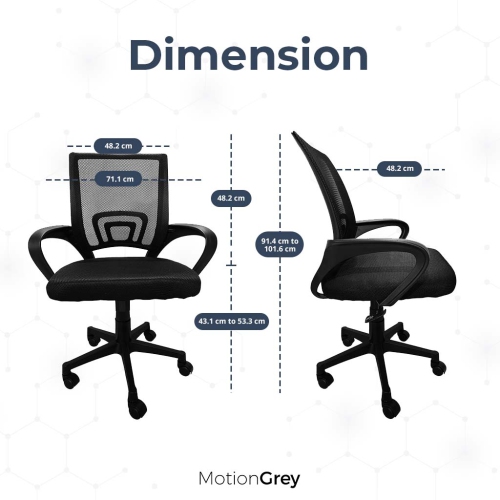 MotionGrey MC1 Ergonomic Office Chair - Comfy Airy Mesh Back Support with Adjustable Height - Black Desk Computer Chairs Perfect for Home Gaming and