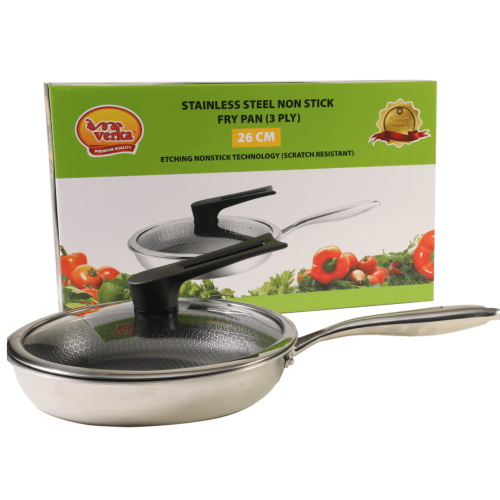 Poêle à frire en acier inoxydable de Verka avec technologie de gravure antiadhésive, 26 cm