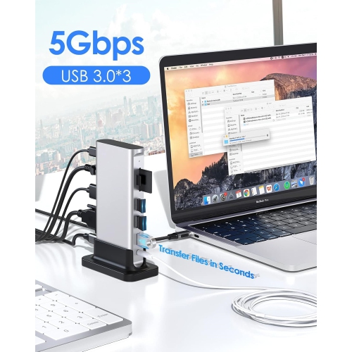 USB C Docking Station 100W Power Dock, 4K HDMI, VGA, Gigabit Ethernet, Card Reader, USB 3.0, Aux Adapter for 2022-2016 MacBook Pro, New Mac