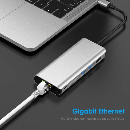 USB C Hub with 4K HDMI, SD Card Reader, 2 USB 3.0, Type C Charging & Gigabit Ethernet Compatible 2023-2016 MacBook Pro, New Mac Air/Surface, Stable
