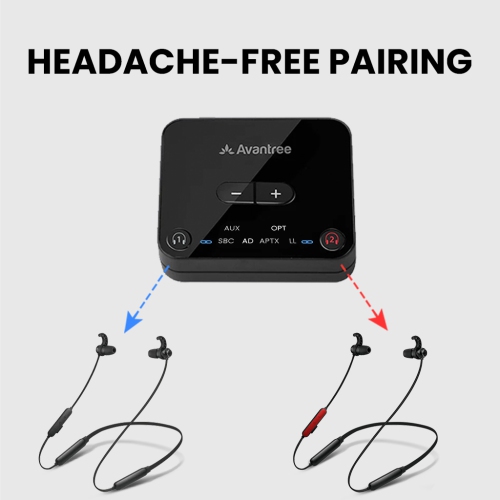 Avantree HT41866-Q - Wireless Earbuds for TV Listening, 20H Neckband Headphones with Bluetooth Transmitter for Optical Digital Audio, 3.5mm Aux