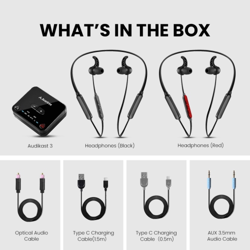 Avantree HT41866-Q - Wireless Earbuds for TV Listening, 20H Neckband Headphones with Bluetooth Transmitter for Optical Digital Audio, 3.5mm Aux
