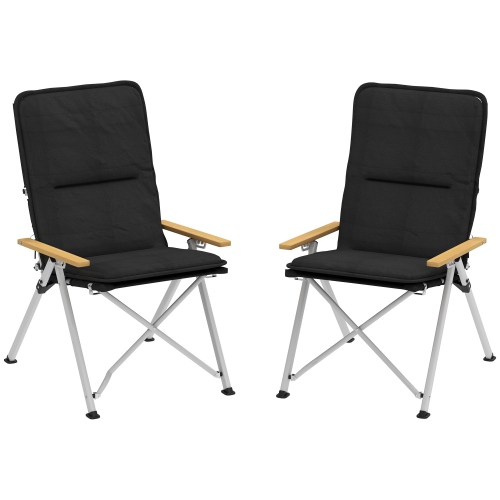 Outsunny Folding Camping Chairs 2 Pack, Portable Adjustable Camp Chair w/ Removable Cushion, Carry Bag, Outdoor High Back Recliner for Hiking, Fishin