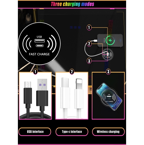 Vlsrka Makeup Vanity with Mirror, Makeup Desk With Drawers , Vanity Set with RGB LED Lights, Wireless Dressing Table With Charging Station for