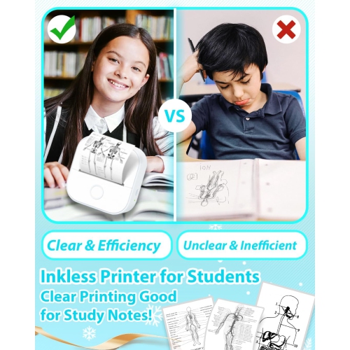 Imprimante thermique portative Mini-imprimante thermique sans encre T02 de Phomemo pour graphiques d'étude, diagrammes anatomiques, photos, étudiants