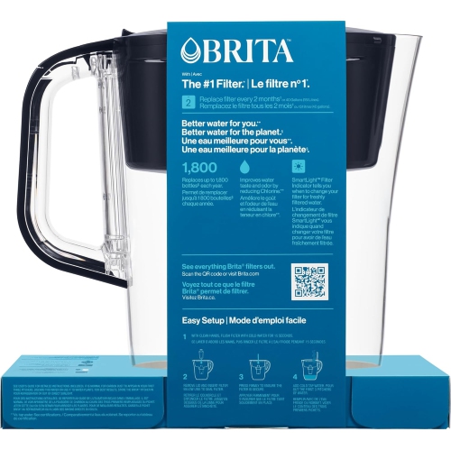 Pichet à filtre Brita de 6&nbsp;tasses avec indicateur de lumière intelligent, réduit le goût et l'odeur du chlore de l'eau du robinet, filtres de