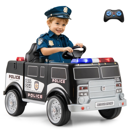 Gymax Kids Ride on Police Car w/ 3 Speeds Megaphone Music FM Radio Flashing Lights