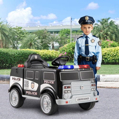 Gymax Kids Ride on Police Car w/ 3 Speeds Megaphone Music FM Radio Flashing Lights