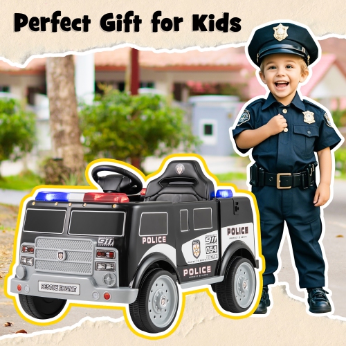 Gymax Kids Ride on Police Car w/ 3 Speeds Megaphone Music FM Radio Flashing Lights