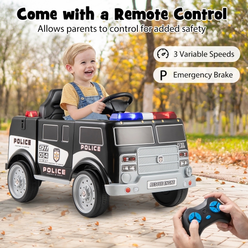 Gymax Kids Ride on Police Car w/ 3 Speeds Megaphone Music FM Radio Flashing Lights