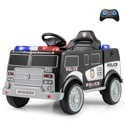 Gymax Kids Ride on Police Car w/ 3 Speeds Megaphone Music FM Radio Flashing Lights