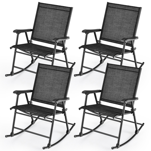 Gymax 4pcs Patio Folding Rocking Chair Heavy-Duty Metal Frame Rockers Outdoor